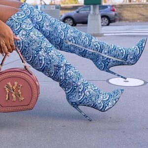 NN Blue Paisley Over-the-Knee Boots
